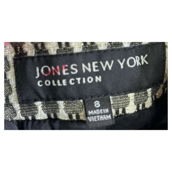 Jones New York Black White Print Blazer Jacket Sz 8 Single Button Shoulder Pads - Picture 5 of 6